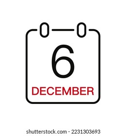 6. Dezember Datum auf dem Kalender, Vektorlinie Strich Symbol für die Benutzeroberfläche. Kalender mit Datum, Vektorgrafik.