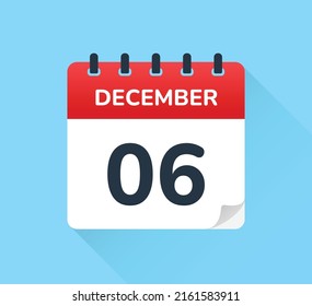 6 de diciembre, calendario de diseño plano, ilustración de icono vector.