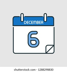 December 6. Flat icon calendar isolated on gray background. Vector illustration.
