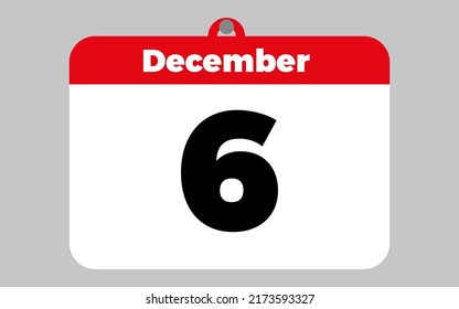 December, 6. White and red calendar.