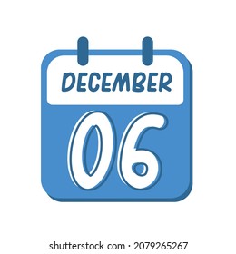 6 de diciembre. ilustración plana del calendario azul con letra redondeada. Pasos 10