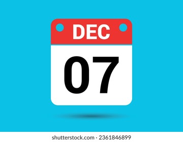 Diciembre 7 Fecha del calendario Icono plano Día 7 Ilustración vectorial