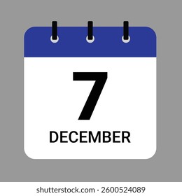 December 7 Calendar Icon – Flat Design, Minimalist Date Illustration