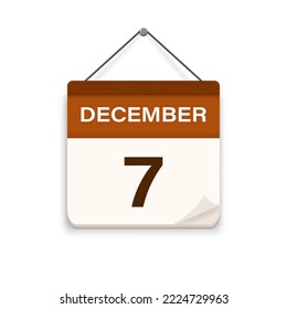 December 7, Calendar icon with shadow. Day, month. Meeting appointment time. Event schedule date. Flat vector illustration. 