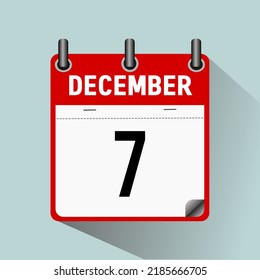 December 7, calendar icon vector illustration, isoleted on light blue background.