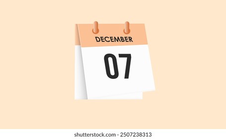 December 7 - calendar and Time planner. Daily Calendar Icon reminder. Vector Illustration.