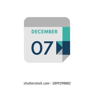 december 7 flat daily calendar date, 7 december Single Day Calendar  Icon 