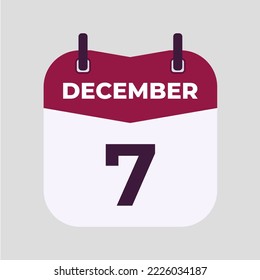 December 7 flat daily spiral calendar icon date vector image in matching color scheme. Suitable and perfect for design material, such as event or reminder.
