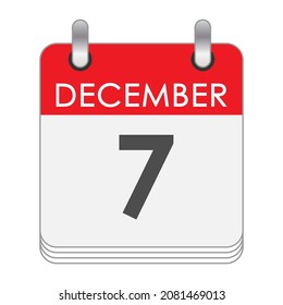 December 7. A leaf of the flip calendar with the date of December 7. Flat style.