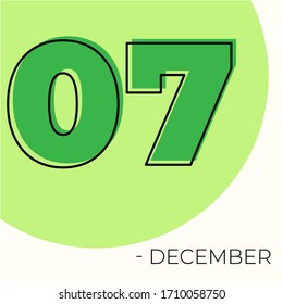 December 7th Modern calendar isolated on white background. Vector illustration. Green colors 