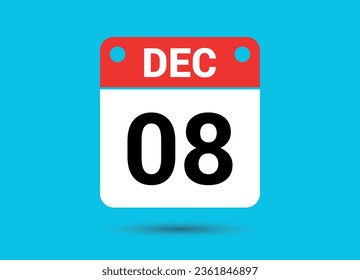 Dezember 8 Kalenderdatum flaches Symbol Tag 8 Vektorgrafik