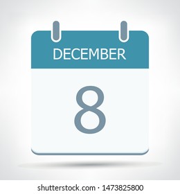December 8 - Calendar Icon - Calendar flat design template - Business vector illustration.