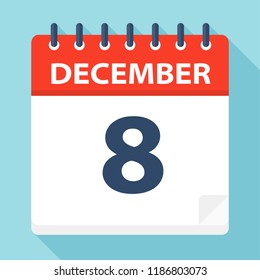 December 8 - Calendar Icon - Vector Illustration