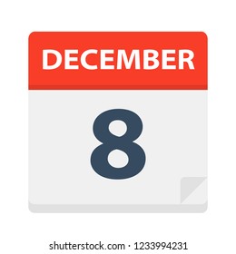 December 8 - Calendar Icon - Vector Illustration