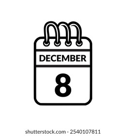December 8 Calendar icon vector illustration.