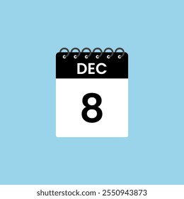 December 8 calendar reminder. 8th December Date Month calendar icon design template.