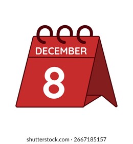 Dezember 8 Schreibtisch Kalender Vektor auf weißem Hintergrund
Vektor roter Kalender, flaches Symbol