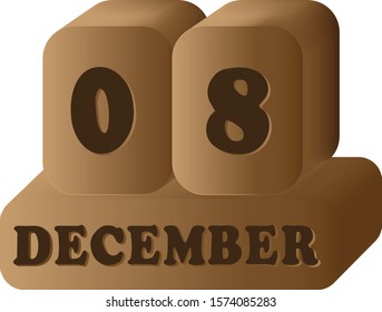 December 8. Vector 3D daily calendar wood icon 