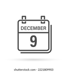 December 9, Calendar icon with shadow. Day, month. Flat vector illustration.