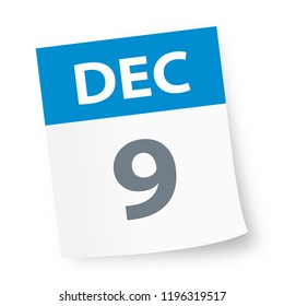 December 9 - Calendar Icon - Vector Illustration