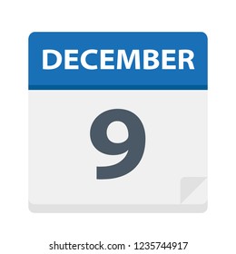 December 9 - Calendar Icon - Vector Illustration