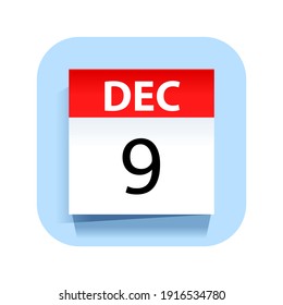 9 de diciembre. Icono de calendario. Ilustración vectorial.