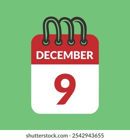 9. Dezember Kalender Symbol, Vektorgrafik.