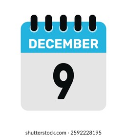december 9 calendar icon Vector page month design