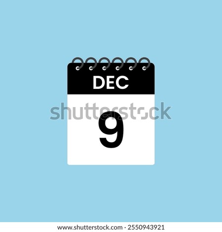 December 9 calendar reminder. 9th December Date Month calendar icon design template.