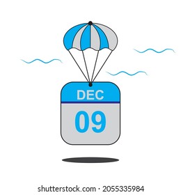December 9 date of month calender icon with balloon in the air vector eps 10 template element