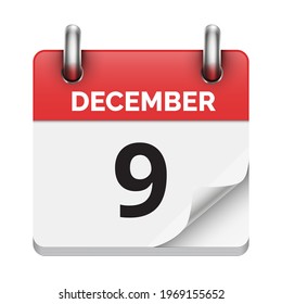 December 9 flat daily realistic calendar icon date vector image