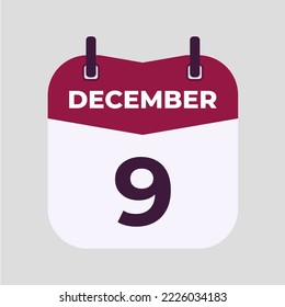 December 9 flat daily spiral calendar icon date vector image in matching color scheme. Suitable and perfect for design material, such as event or reminder.