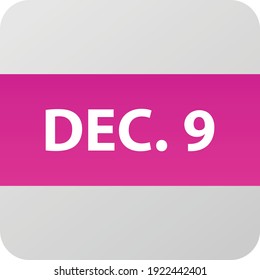 Icono de fecha 9 de diciembre, ilustración vectorial de un solo día estilo plano moderno. Elemento Calendar para diseño web, planificación, organizador. 
