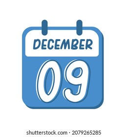 December 9th. flat illustration of blue calendar with rounded font. eps 10