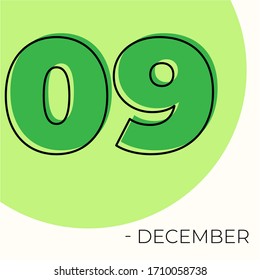 December 9th Modern calendar isolated on white background. Vector illustration. Green colors 