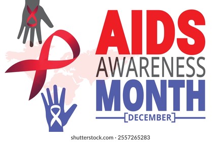 December is Aids Awareness Month . Holiday concept. suitable for placard, background,Greeting Card, Poster design template with text inscription, standard Social Media Post.