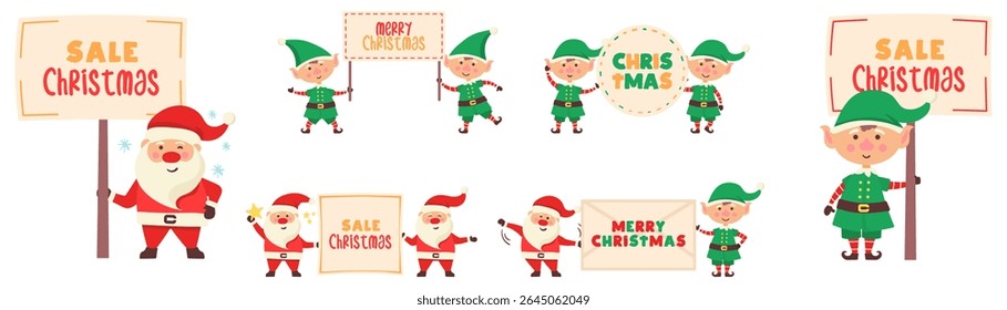 December banner with pine tree happy invitation christmas space waving santa greetings illustration holiday text board elements new year design card day white background