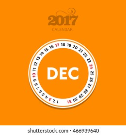 December calendar 2017. Flat Circle Calendar Vector illustration