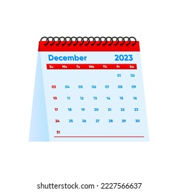 December Calendar 2023 year, simple minimal design. Desktop calendar 2023 year. Advertisement, printing, stationery, holidays. Vector illustration.