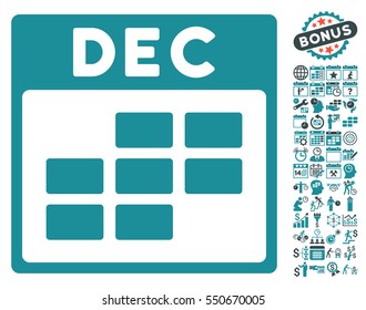 December Calendar Grid pictograph with bonus calendar and time management images. Vector illustration style is flat iconic symbols, soft blue, white background.