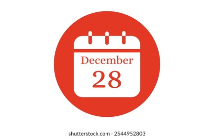  December calendar icon. text page monthly web design on red and white background vector, icon, or illustration with the month of December 