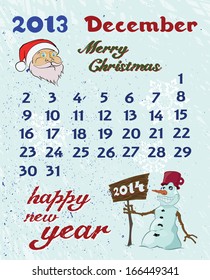 December Calendar. Merry Christmas and Happy New Year