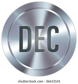 December calendar month icon on round stainless steel modern industrial button