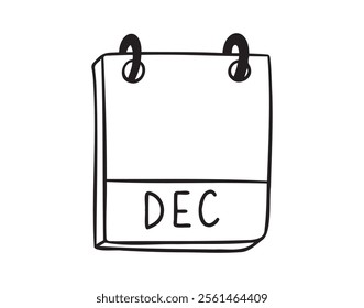 December calendar month page hand drawn doodle icon. Outline line symbol for planning. Single calendar element. Vector illustration