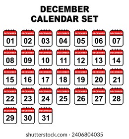 december calendar set icon full numeral days