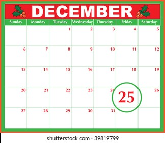 A December Calendar Showing The 25th Prominently