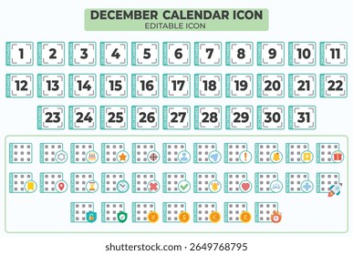 Iconos vectoriales del calendario de diciembre para la planificación y organización con Elementos editables para