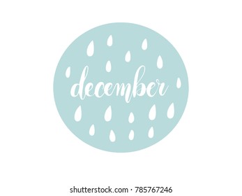 December Calligraphy Hand Lettering Vector. Floral vintage pastel elements.