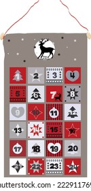 December Christmas advent calendar for 24 days.Original Advent Calendar for Christmas