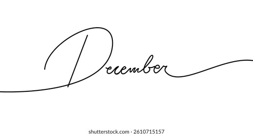 December continuous line word. Month of the year. minimal word handwritten inscription. simple Hand drawn lettering. Calligraphy. One line drawing of word. Vector illustration